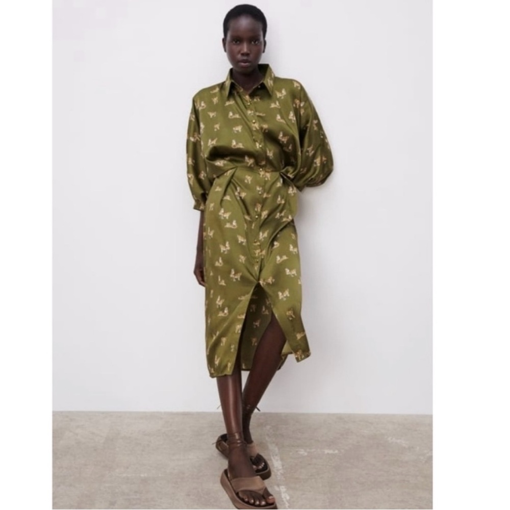 Zara Green Dress with Tiger Print